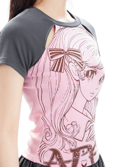 Print Raglan Short Sleeve T-shirt