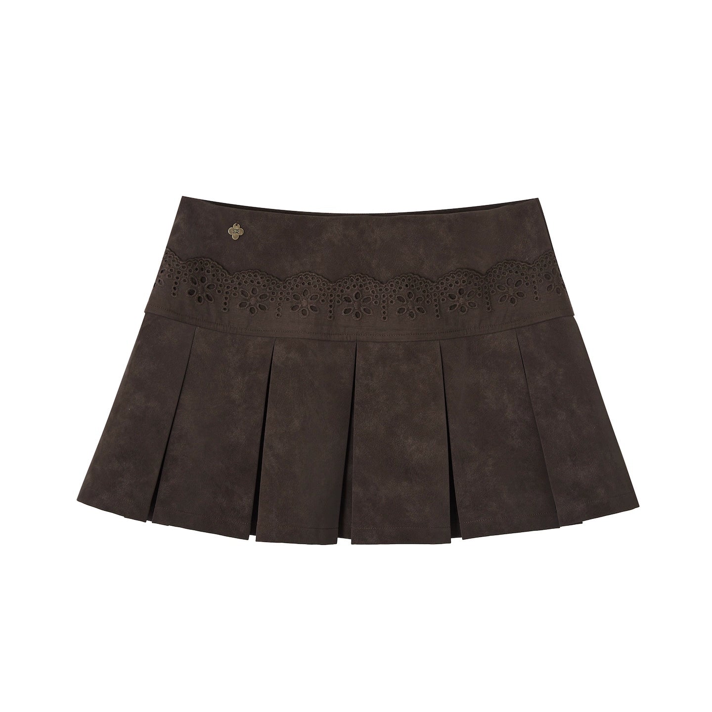 Somesowe Lace Spliced Velvet Pleated Leather Skirt