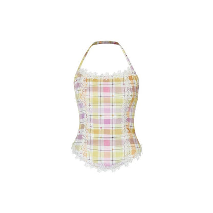 Heavy Lace Patchwork Halter Tank Top