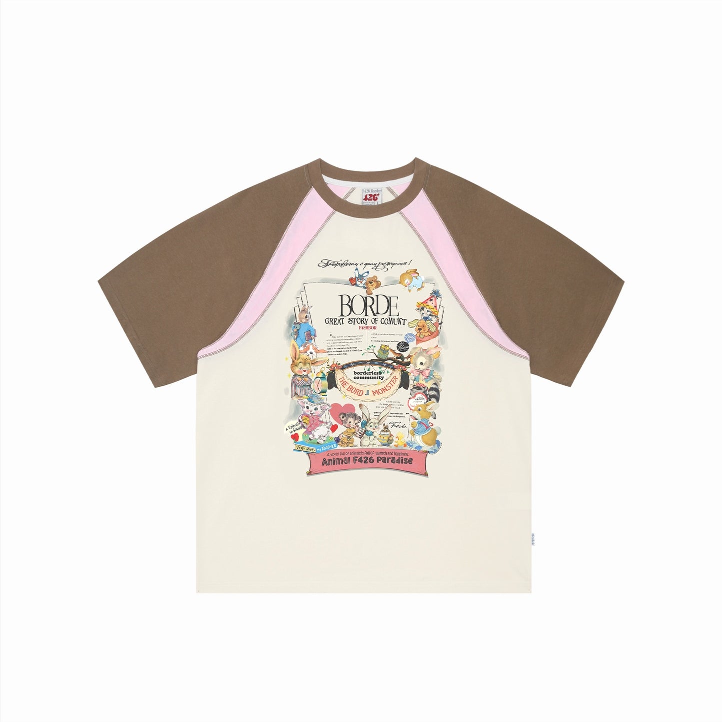 T-Shirt mit Cartoon-Druck und Nähten