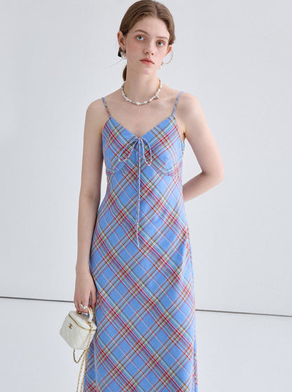 French Niche Cardigan With Check Slip Dress Set-Up