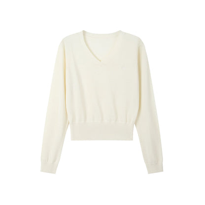 V-Neck Waist-Cinching Knit Sweater