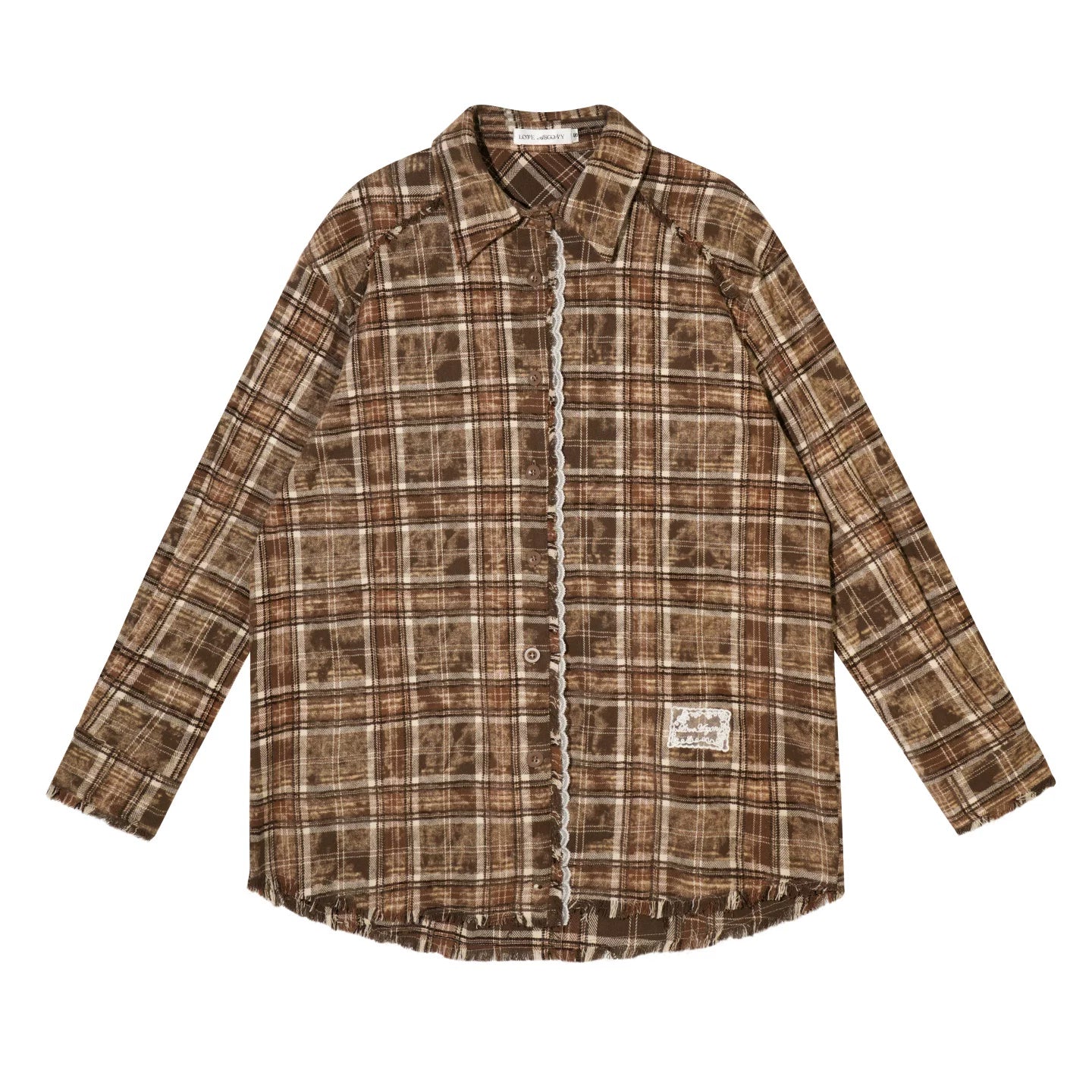 Lace-Trimmed Plaid Shirt