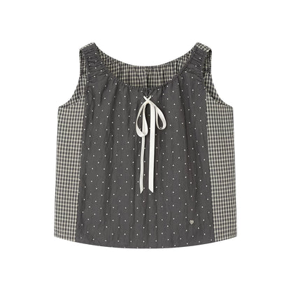 Gray Polka Dot Plaid Patchwork Vest