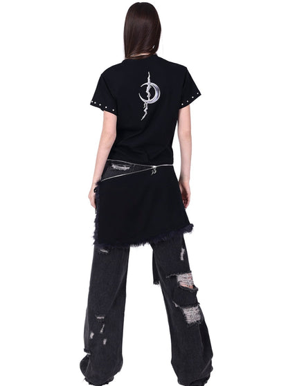 PINKSPINK2024/SS Breakdown T-Shirt Original Electric Moon Nietenreißverschluss Slim Split Geschlechtslos Kurze Ärmel
