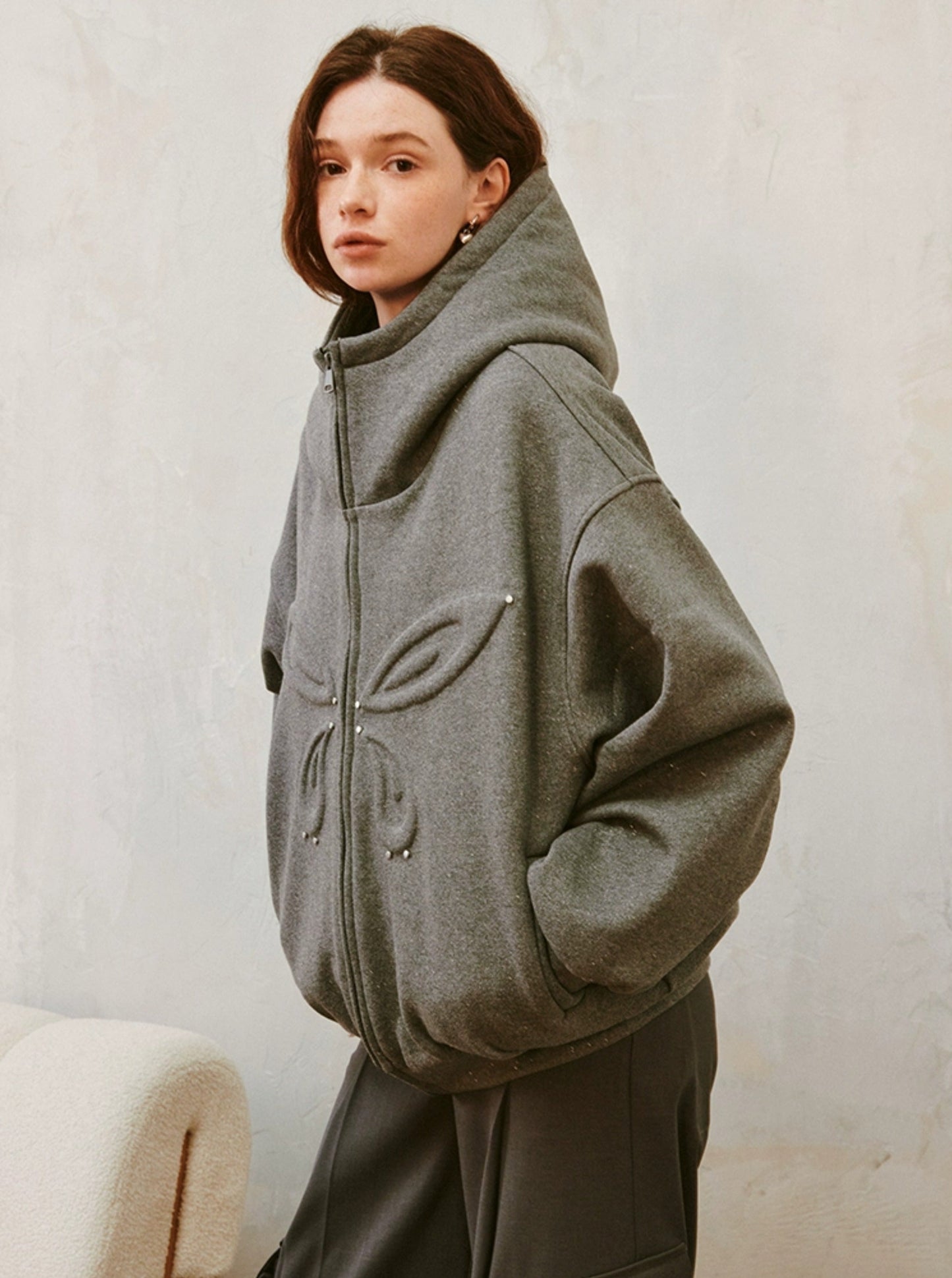 Butterfly Embossed Hooded Jacket