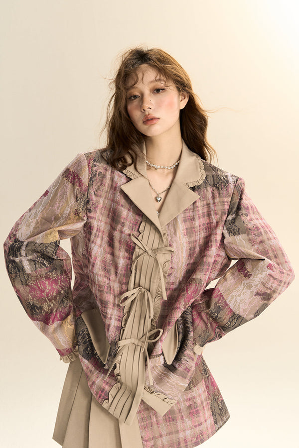 Preppy Style Lace Silhouette Blazer Set-Up