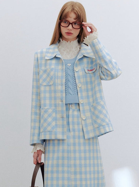 Blue and white striped short jacket