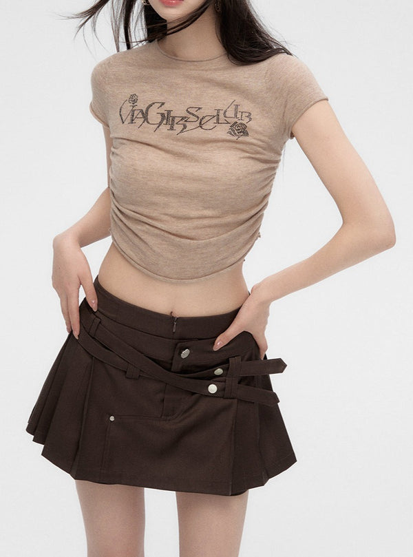 Waist-cinching crewneck knitted T-shirt