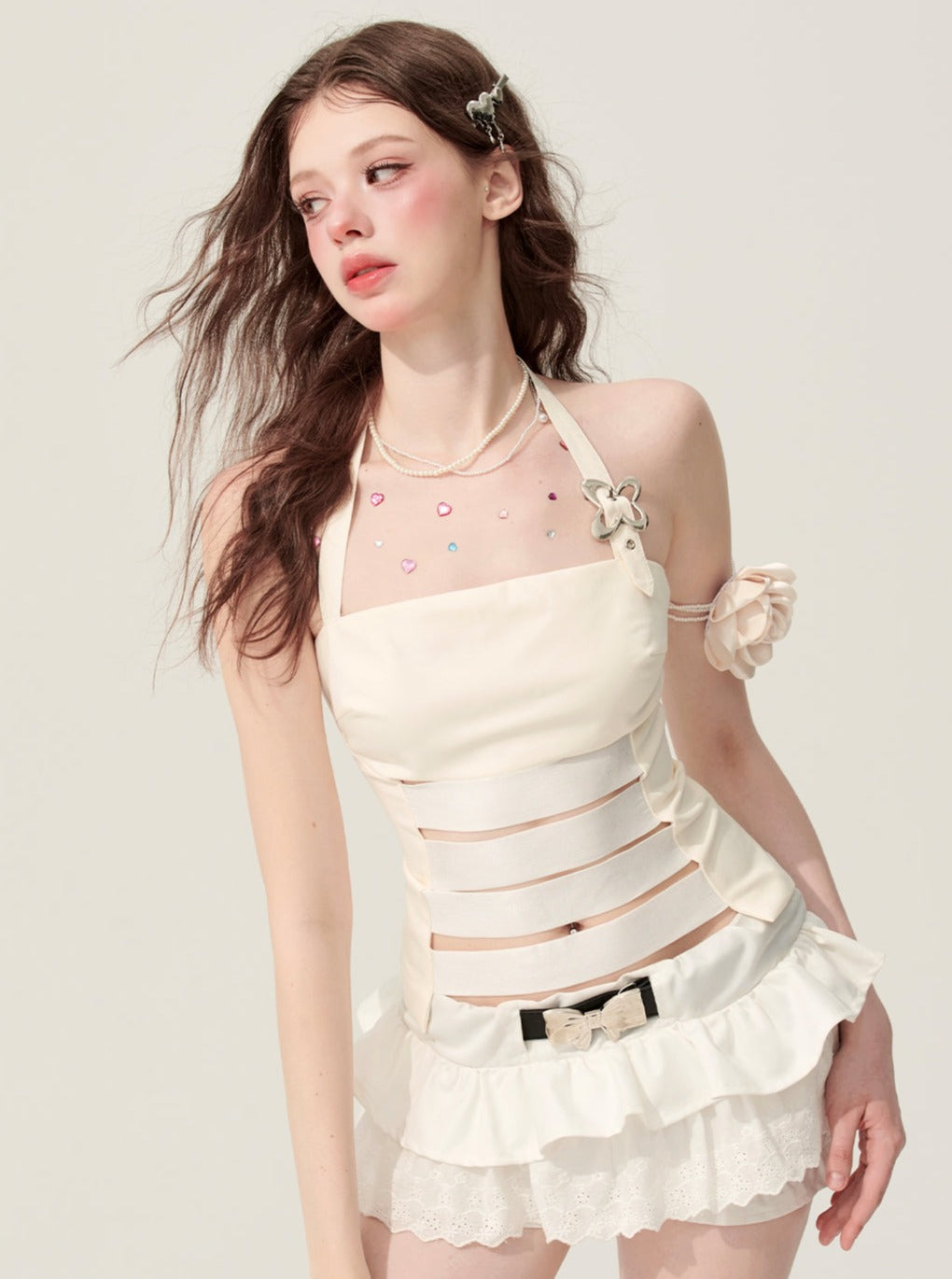 Charming White Halterneck Crop Top