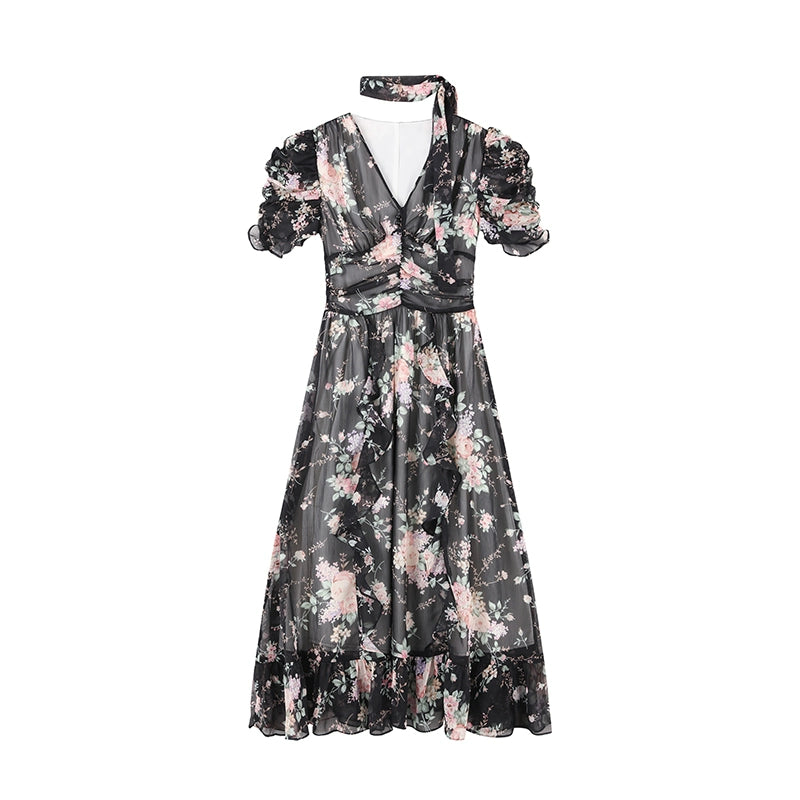 Pink Chiffon V-Neck Summer Dress