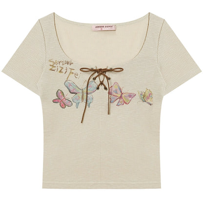 Butterfly Print Scoop Neck Top