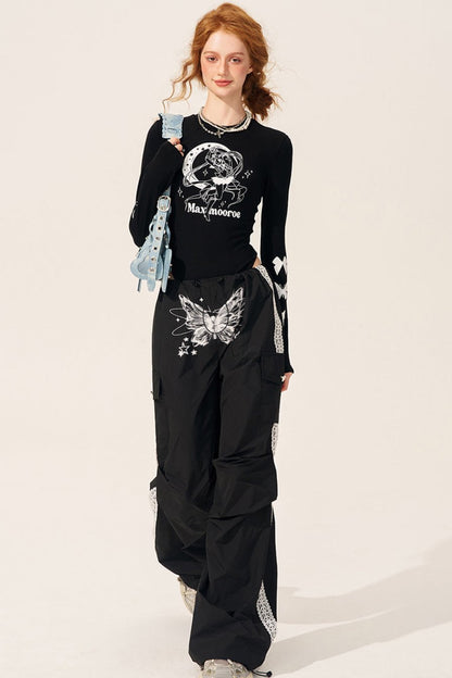 Butterfly Lace Casual Cargo Pants