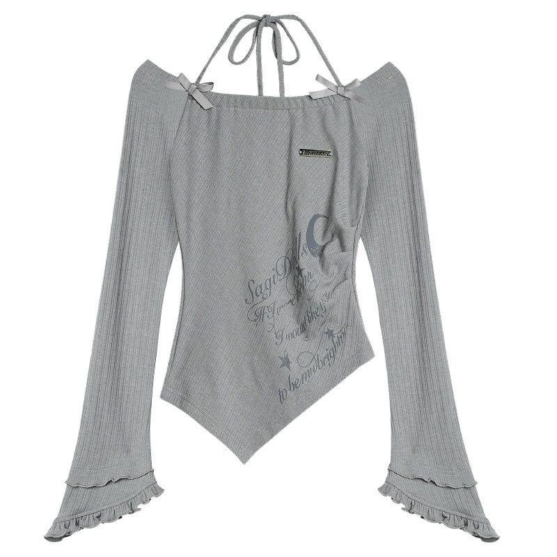 Halterneck Gray Irregular Hem Top