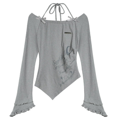 Halterneck Gray Irregular Hem Top