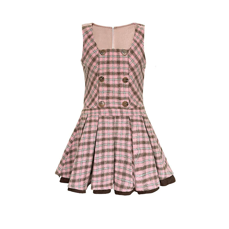 Plaid Retro Pleated Dress Set