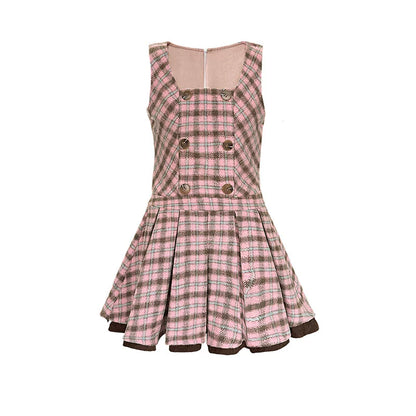 Plaid Retro Pleated Dress Set