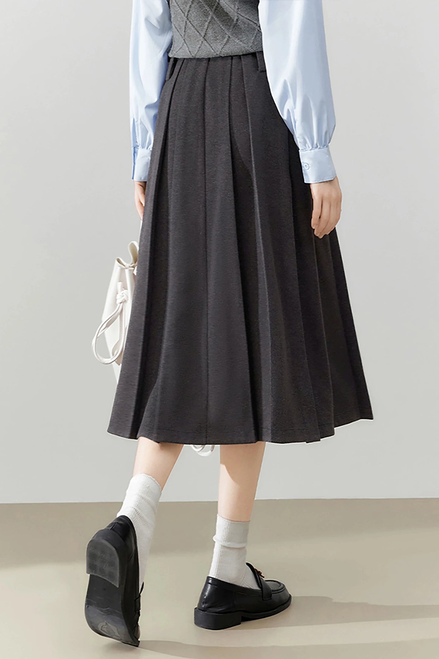 Gray Classic Retro Pleated Skirt