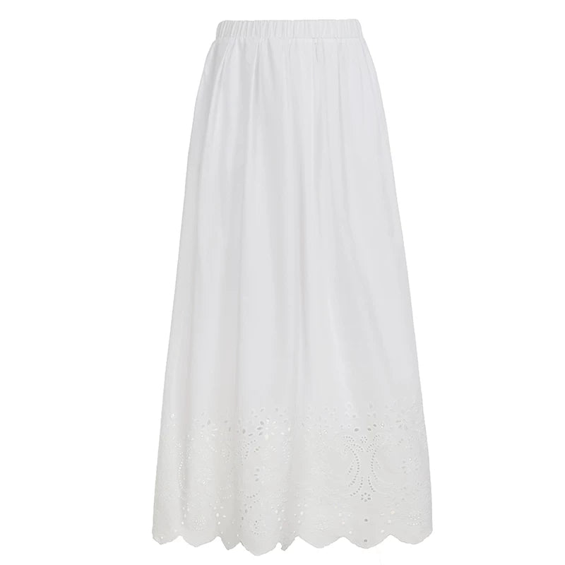 White Jacquard Mid-Length Skirt