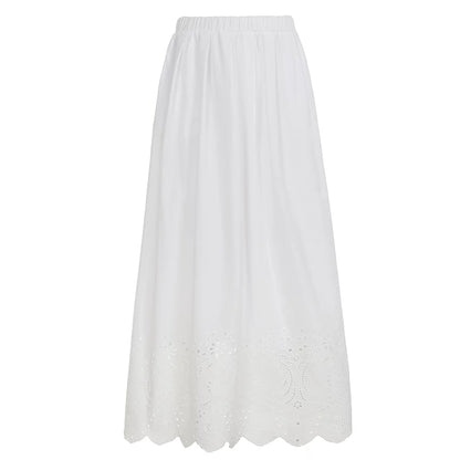 White Jacquard Mid-Length Skirt