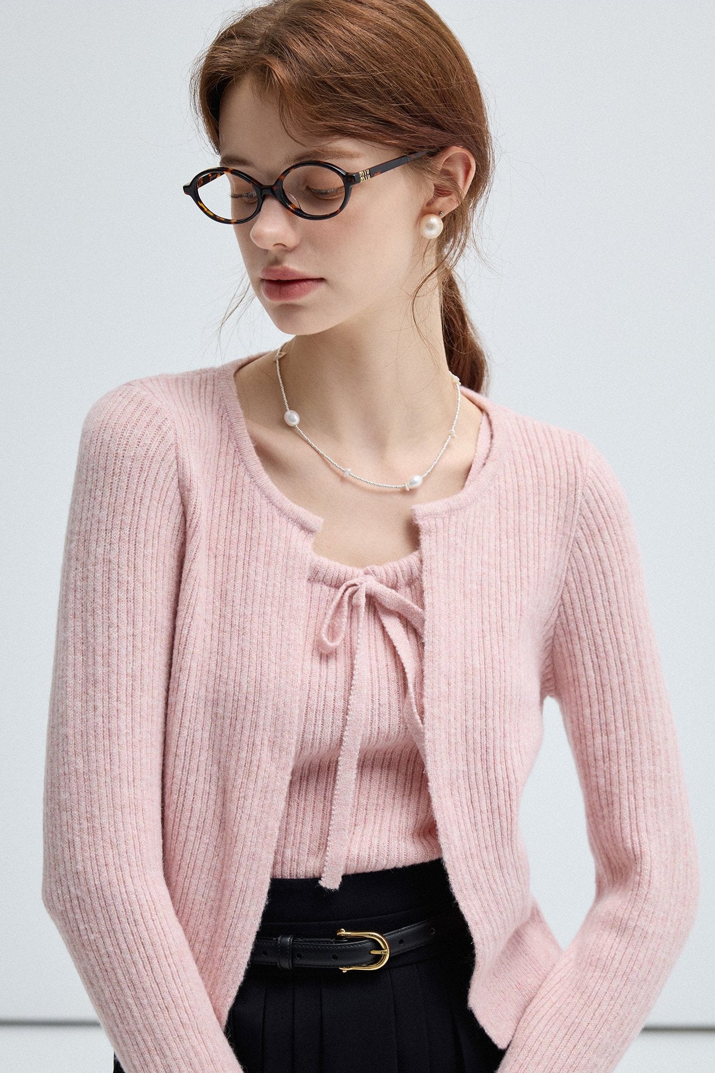 Pink Knitted Cardigan And Vest Set