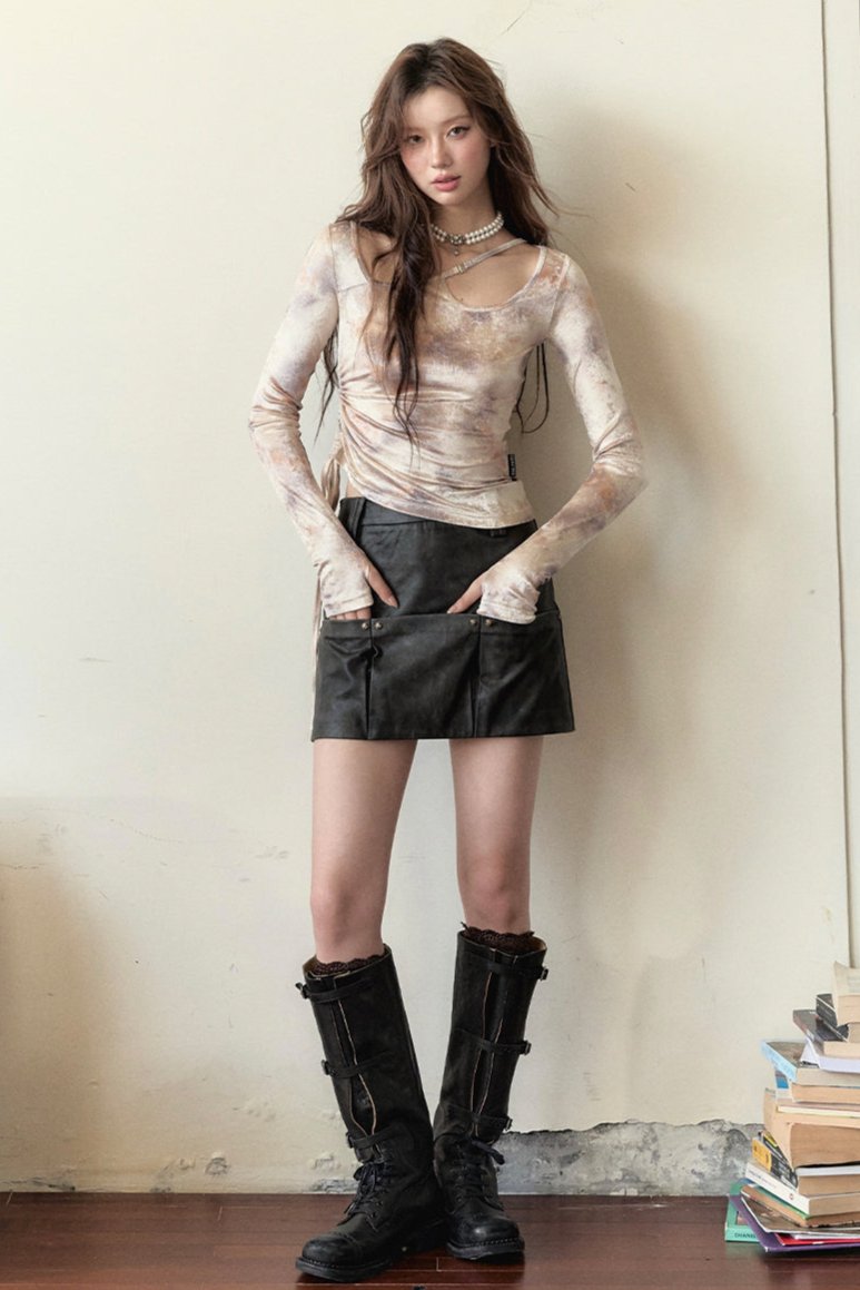 Rivet A-Line Leather Skirt