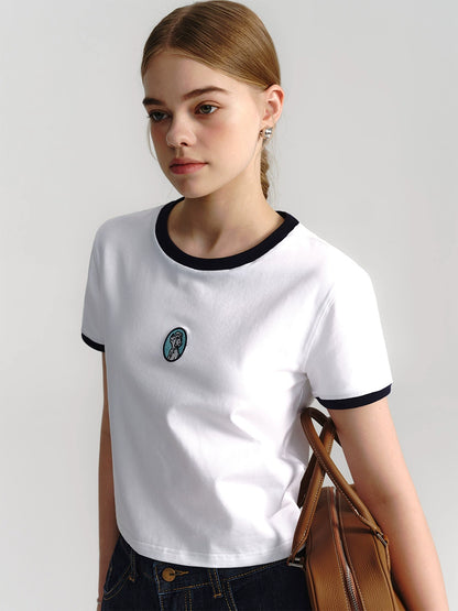 Contrast Cotton Embroidered T-Shirt