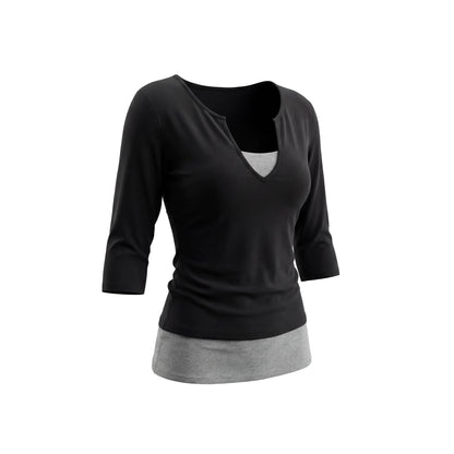 Black Slim-Fit V-Neck Blouse