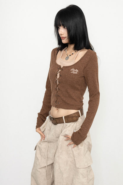 Mock Layer Slim Knit Top