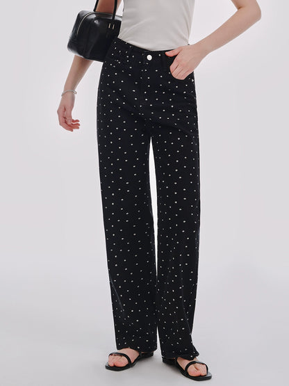 Vintage Black Floral Polka Dot High-Waisted Jeans