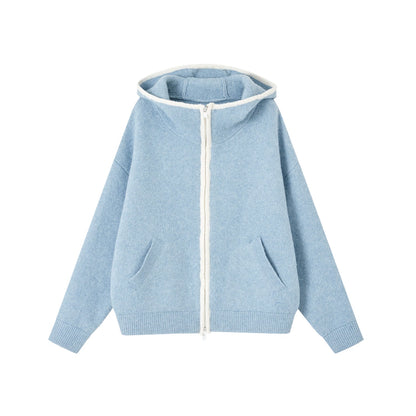 Hooded Cardigan With Contrasting Edges