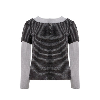 Brushed Stripe Round Neck Long Sleeve Top