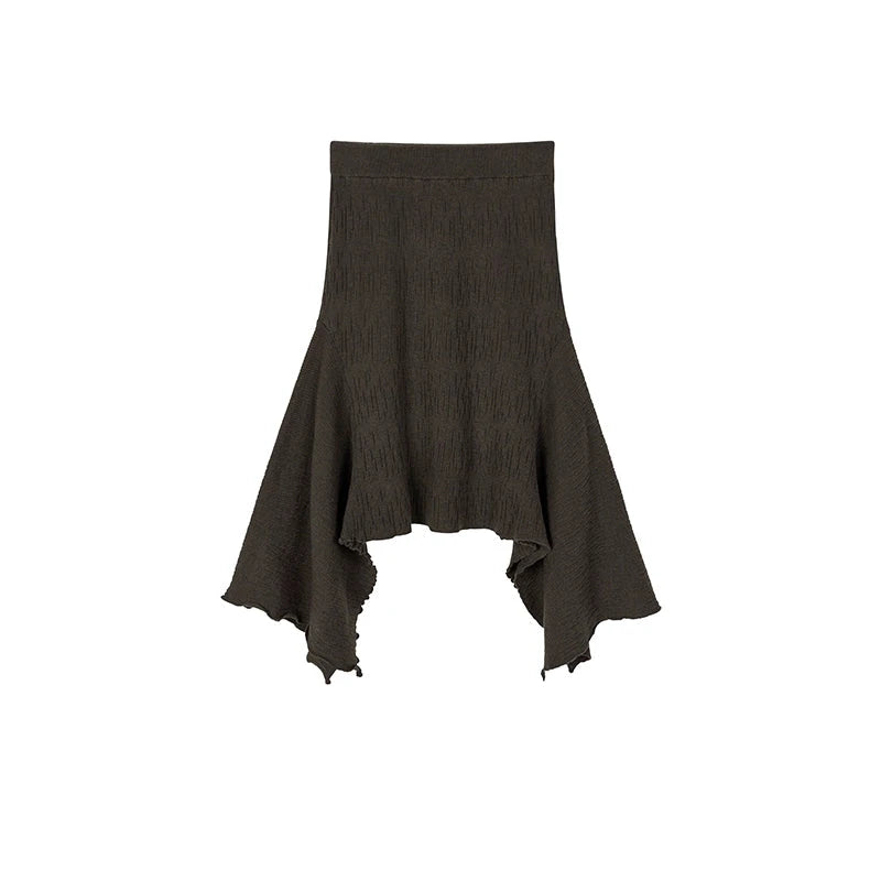 Raw Edges Irregular Knit Skirt Set-Up