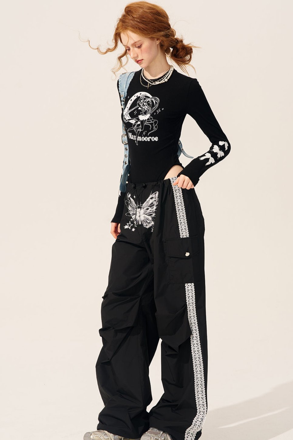 Butterfly Lace Casual Cargo Pants