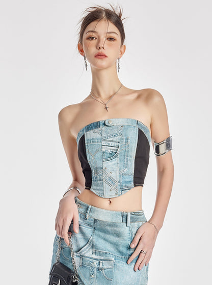 Slim Fit Bandeau Crop Tank Top und kurzer Rock Set-Up