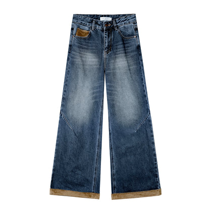 Suede Patchwork Denim Pants