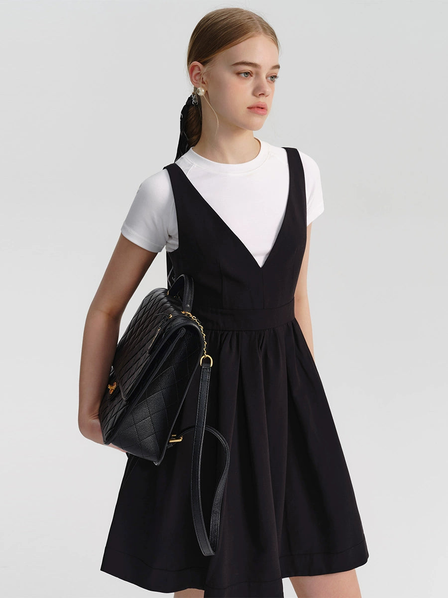 V-Neck Black A-Line Skirt