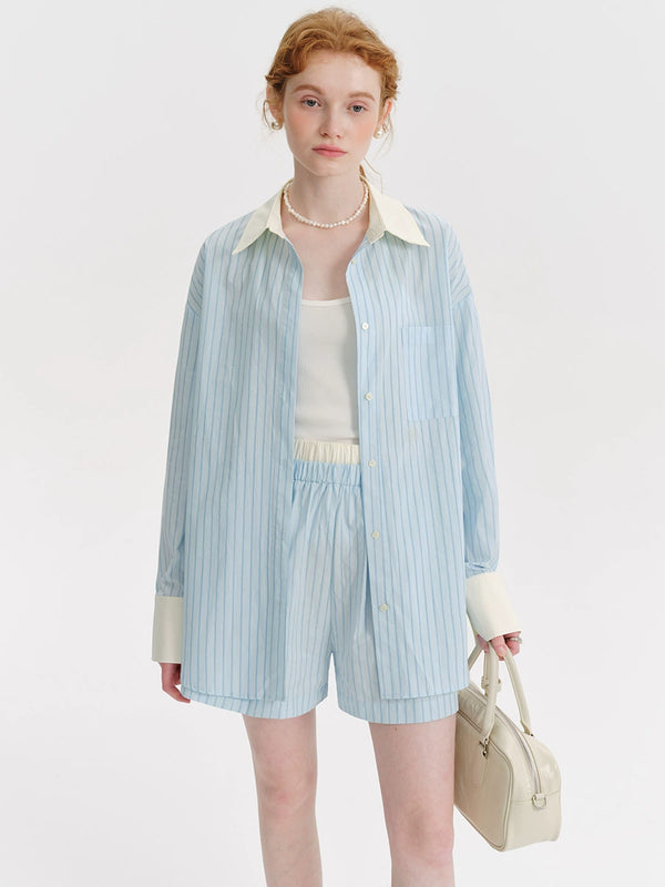 Blue Shirt Casual Shorts Set-Up