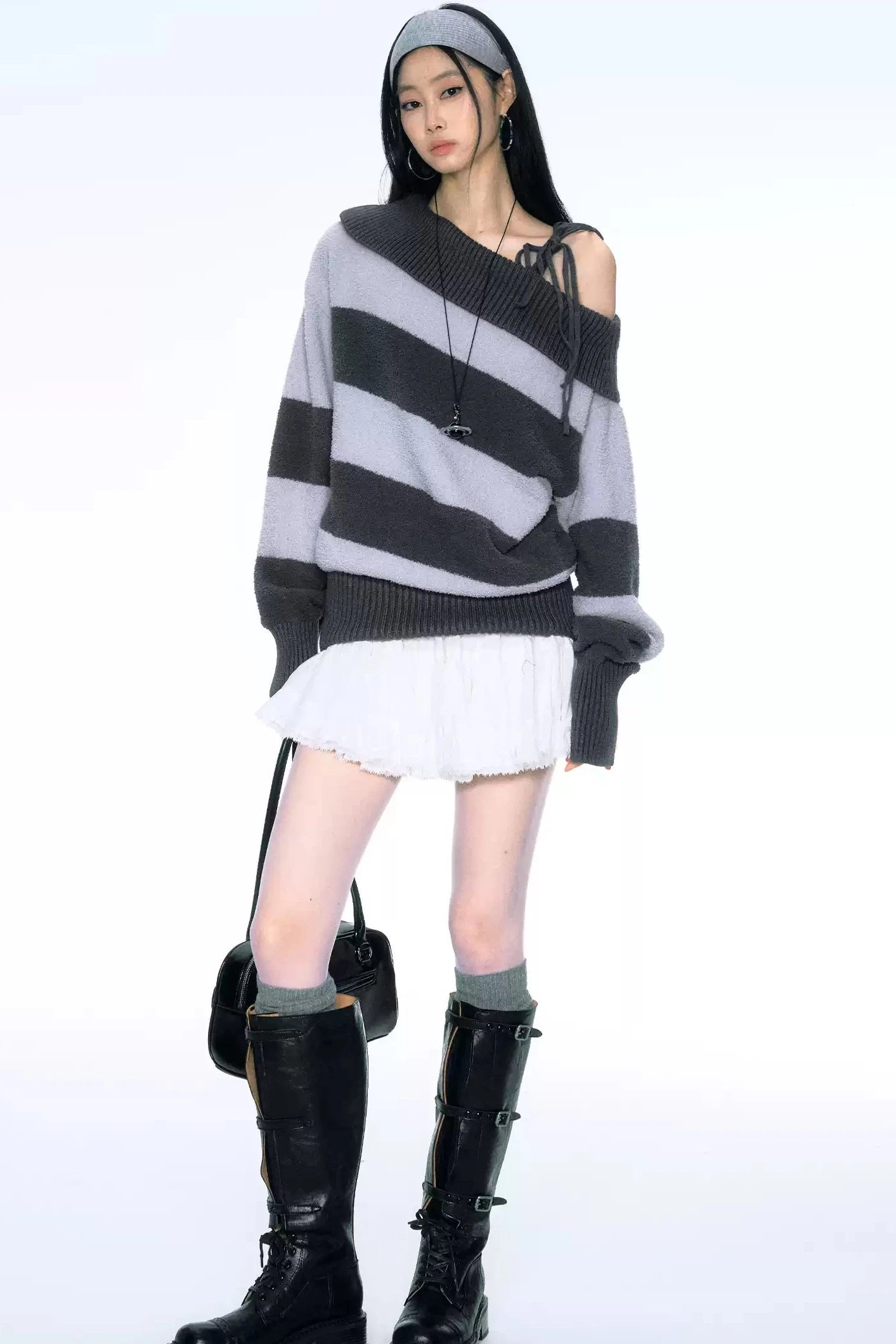 [Curriges September 26th New Arrival] Autumn and Winter New Loose Thin Striped Coral Velvet Contrast Sweater