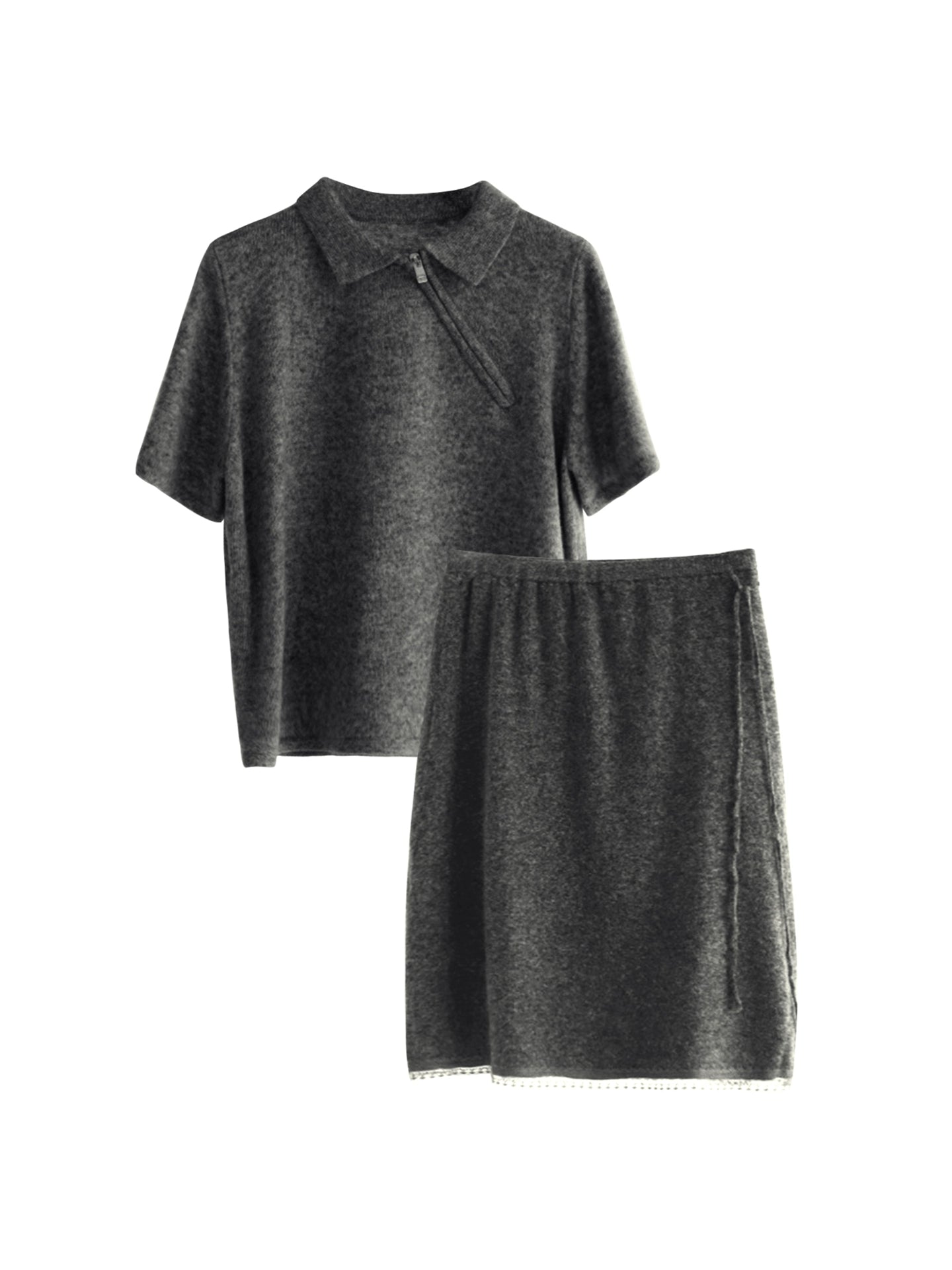 Diagonal Zip Knit Short Sleeve Suit Set-Up