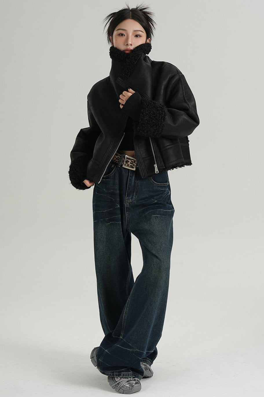 Big Lapel PU Fur Short Coat