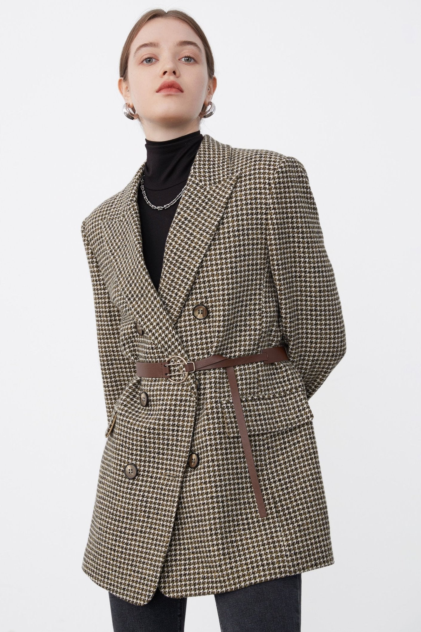 VEGA CHANG Suit Women's Spring and Autumn 2024 New Waist Waist Retro Luxury British Houndstooth Jacket