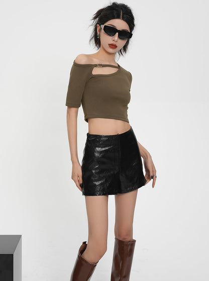 High-Waisted Slim PU Leather Skirt