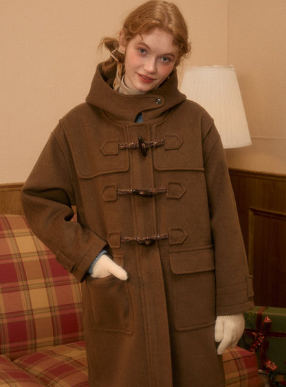 Vintage hooded cotton horn tweed coat