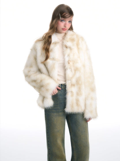 Gradient embellished thermal fur coat