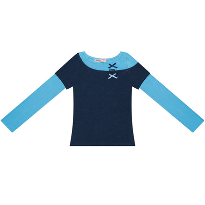 Retro Design Bow Top Long Sleeve T-Shirt