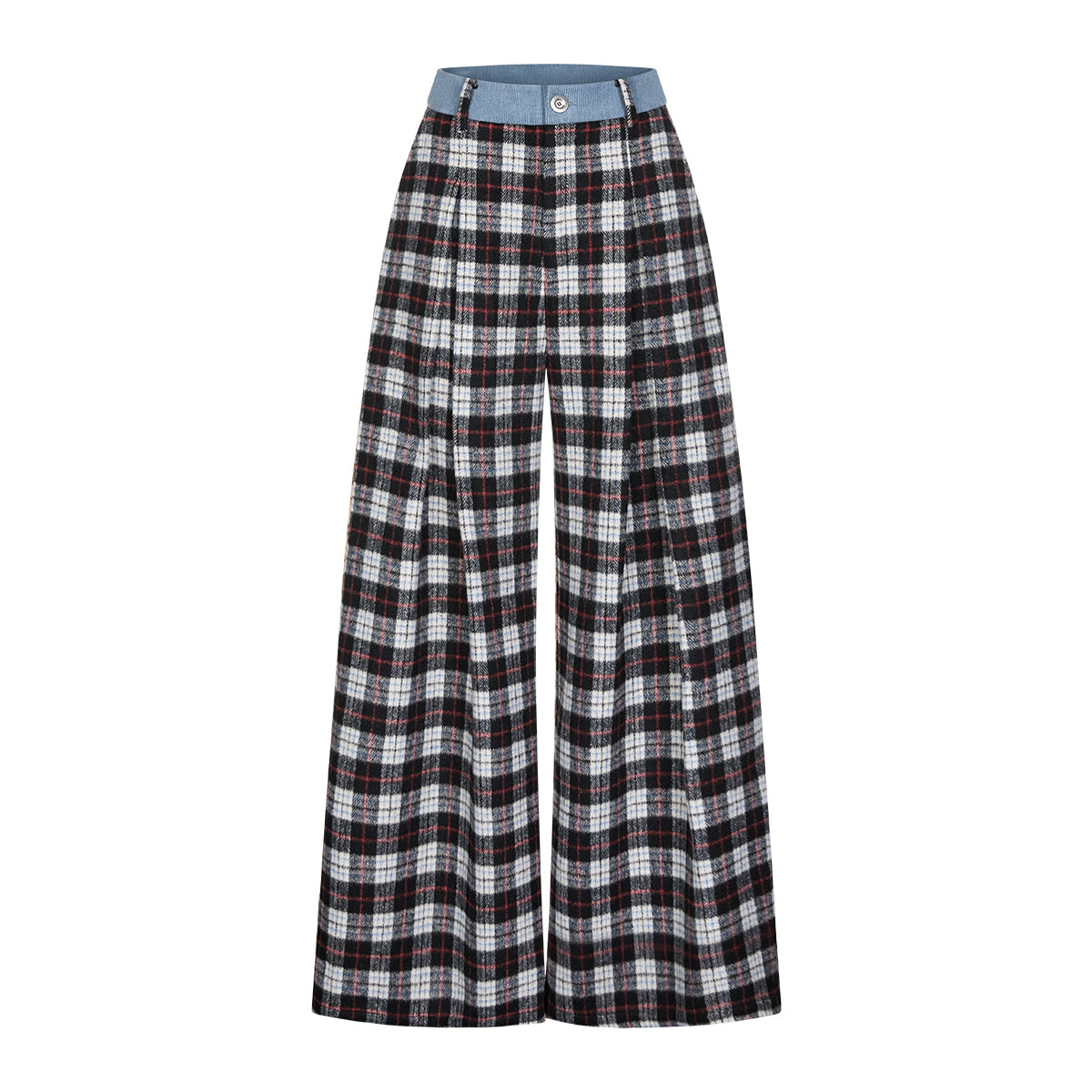 Retro Style Plaid Wide-Leg Pants