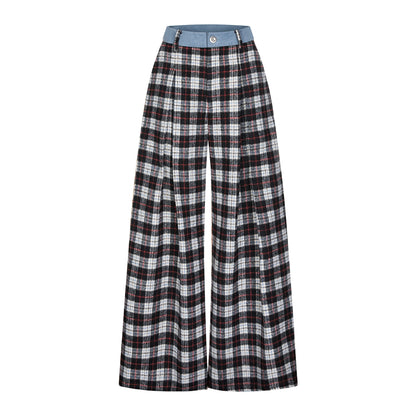 Retro Style Plaid Wide-Leg Pants
