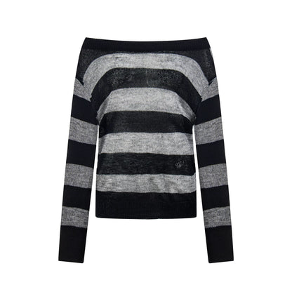 Retro Striped Off-Shoulder T-Shirt