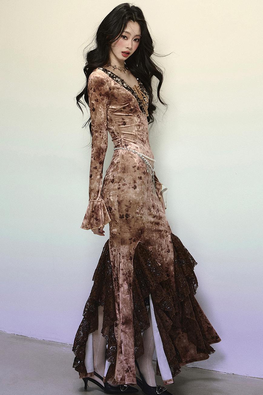 Deep V Mermaid Lace Dress